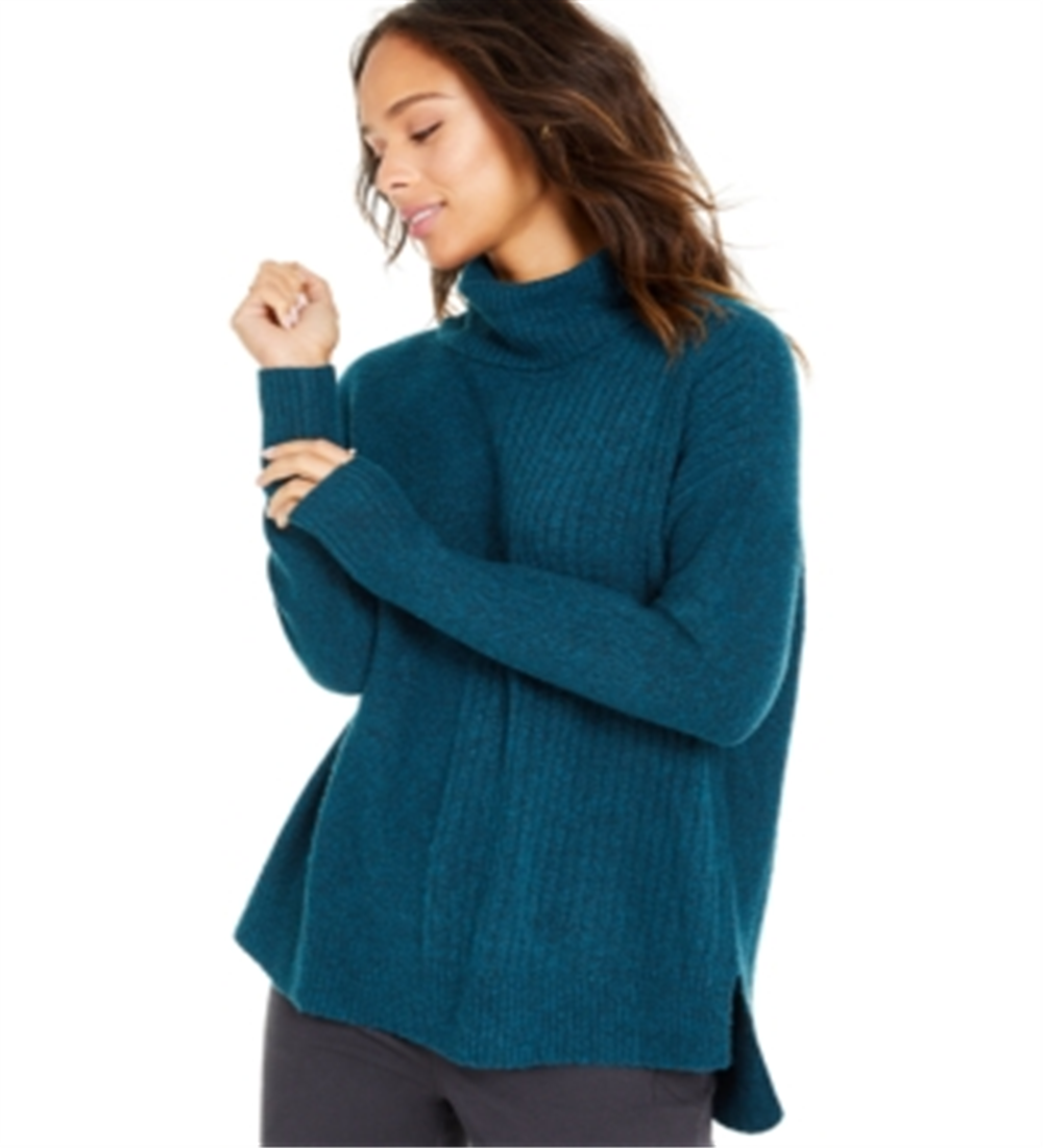 Suéter feminino de gola alta canelada estilo &amp; co, azul, tamanho pequeno grande
