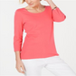 Karen Scott Blusa feminina de algodão com decote redondo, azul, tamanho pequeno G