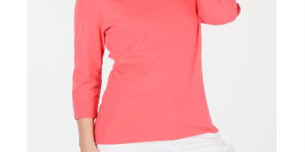 Karen Scott Blusa feminina de algodão com decote redondo, azul, tamanho pequeno G