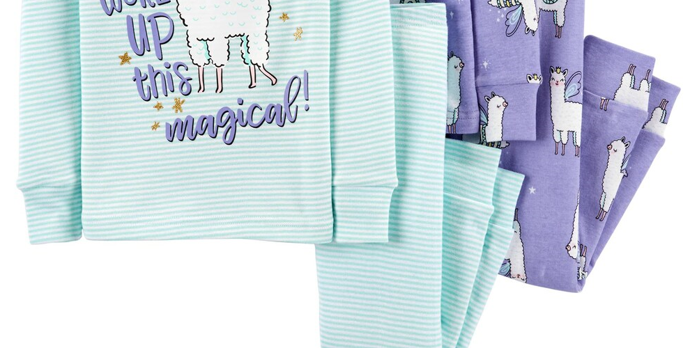 Conjunto de pijama Carter's Girl's Sleep Bottoms com estampa listrada e estampa de lhama mágica, azul, tamanho 3T