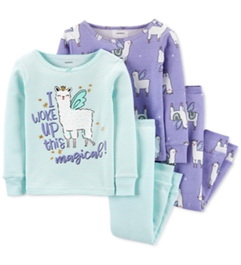 Conjunto de pijama Carter's Girl's Sleep Bottoms com estampa listrada e estampa de lhama mágica, azul, tamanho 3T