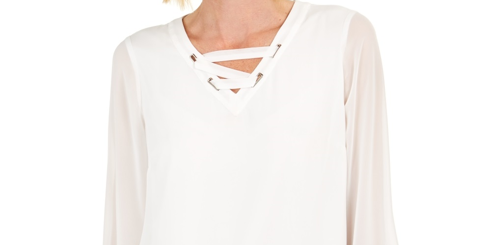 JM Collection Top Feminino com Renda e Acabamento em Ilhós, Branco, Tamanho Pequeno