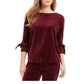 Charter Club Blusa feminina de veludo com manga amarrada, vermelha, tamanho extragrande