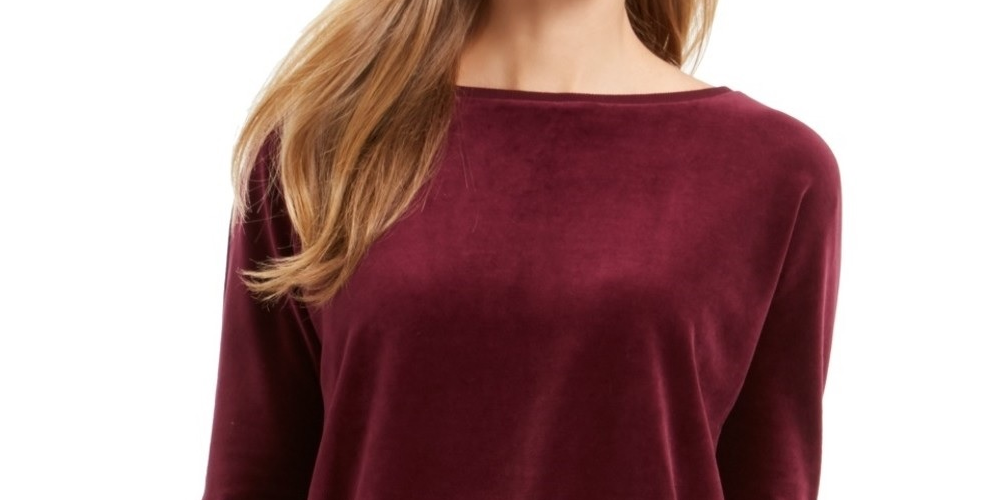 Charter Club Blusa feminina de veludo com manga amarrada, vermelha, tamanho extragrande