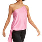 Leyden Women's Tie Sleeveless Asymmetrical Neckline Top Pink Size Small