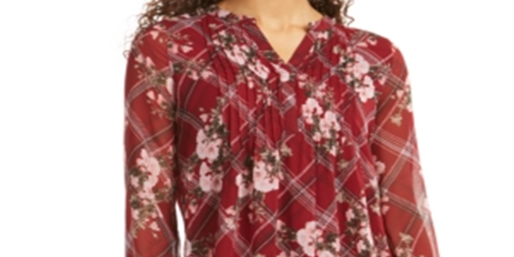 Top feminino Charter Club com estampa frontal franzida, vermelho, tamanho pequeno, extragrande