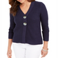 Cardigan feminino com botões e estampa de letras da coleção JM, tamanho azul marinho, pequeno, P/M