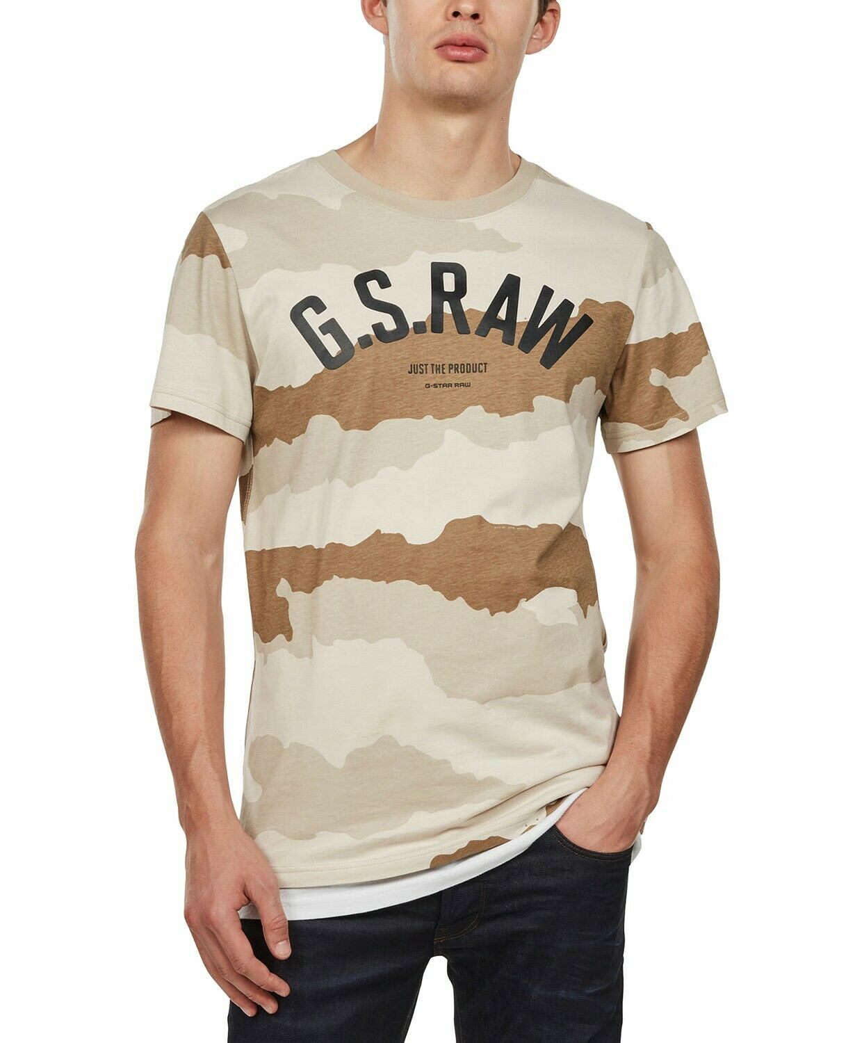 Camiseta masculina camuflada com logotipo G-Star Raw marrom tamanho XXG