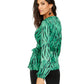 INC International Concepts Top formal feminino com estampa animal e manga comprida, verde, tamanho pequeno grande