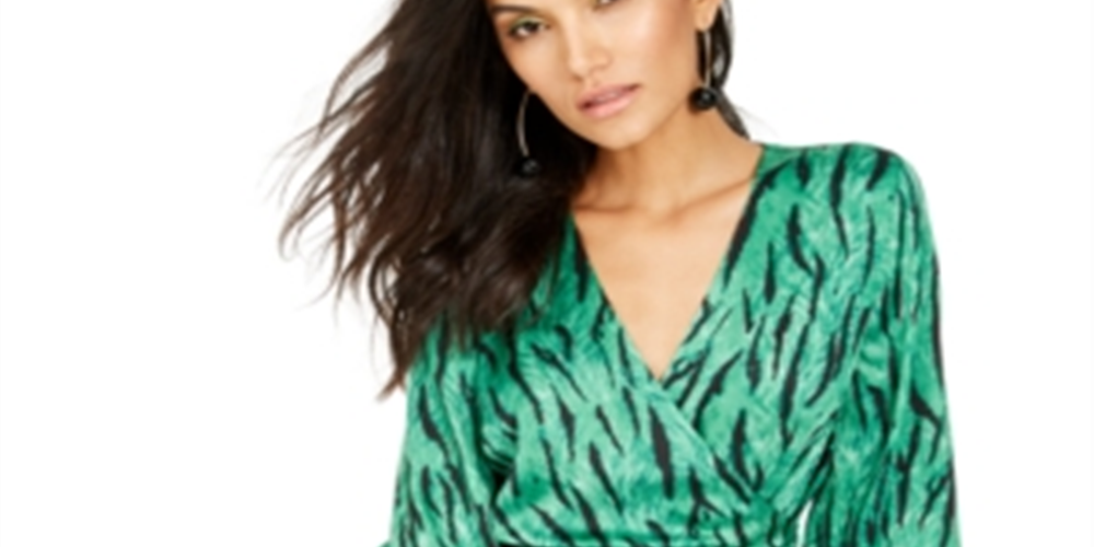 Blusa envolvente feminina com estampa de zebra da INC International Concepts, verde, tamanho pequeno XL