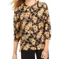 JM Collection Top Feminino Estampado com Pregas nas Costas Preto Tamanho Médio