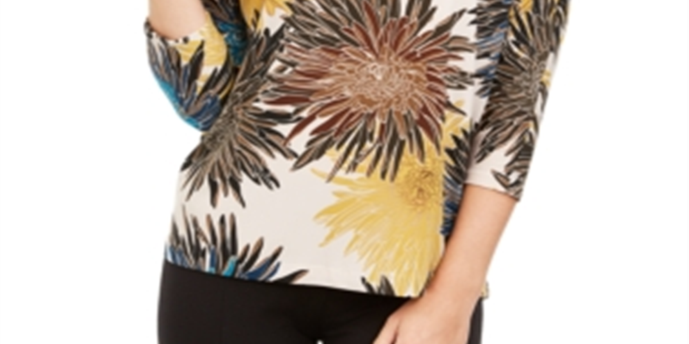 Blusa feminina Alfani com estampa de gola canoa, azul, tamanho pequeno médio