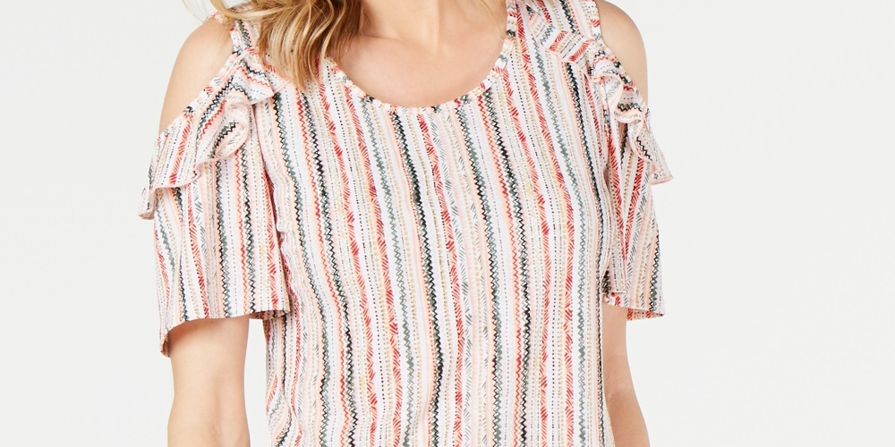 JM Collection Blusa feminina com babados e ombros descobertos, branca, tamanho extragrande