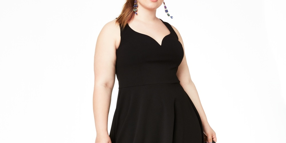 Vestido feminino B Darlin com decote coração e costas abertas, preto, tamanho 14