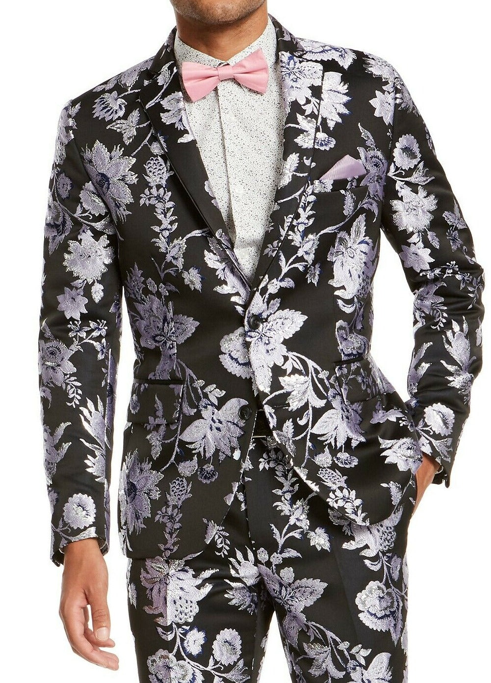Blazer masculino slim fit com estampa floral metálica da INC International Concepts, preto, tamanho 2XLT