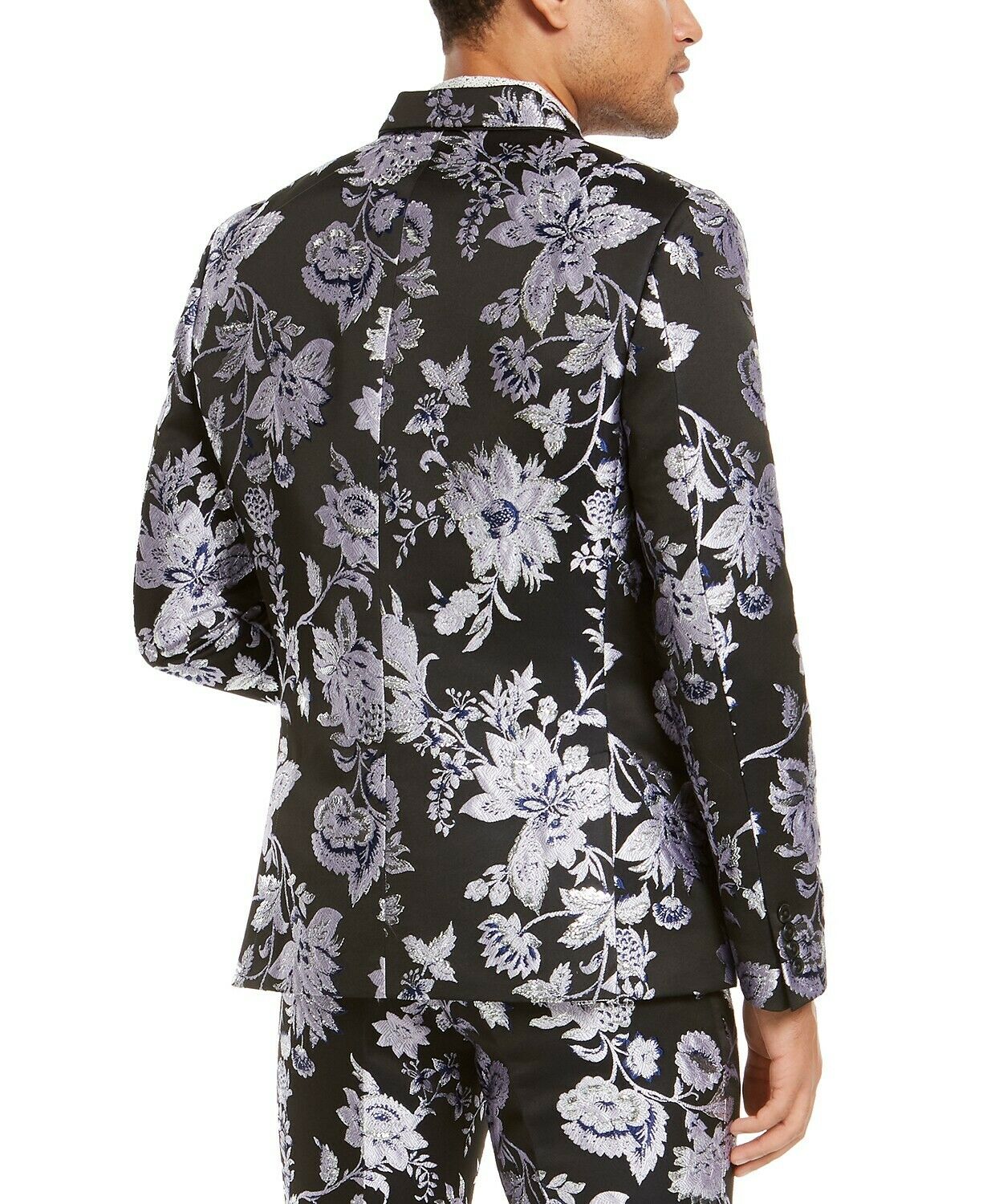 Blazer masculino slim fit com estampa floral metálica da INC International Concepts, preto, tamanho 2XLT