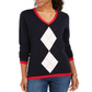 Tommy Hilfiger Suéter Feminino Sport Manga Longa Argyle Azul Tamanho Grande