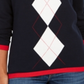 Tommy Hilfiger Suéter Feminino Sport Manga Longa Argyle Azul Tamanho Grande