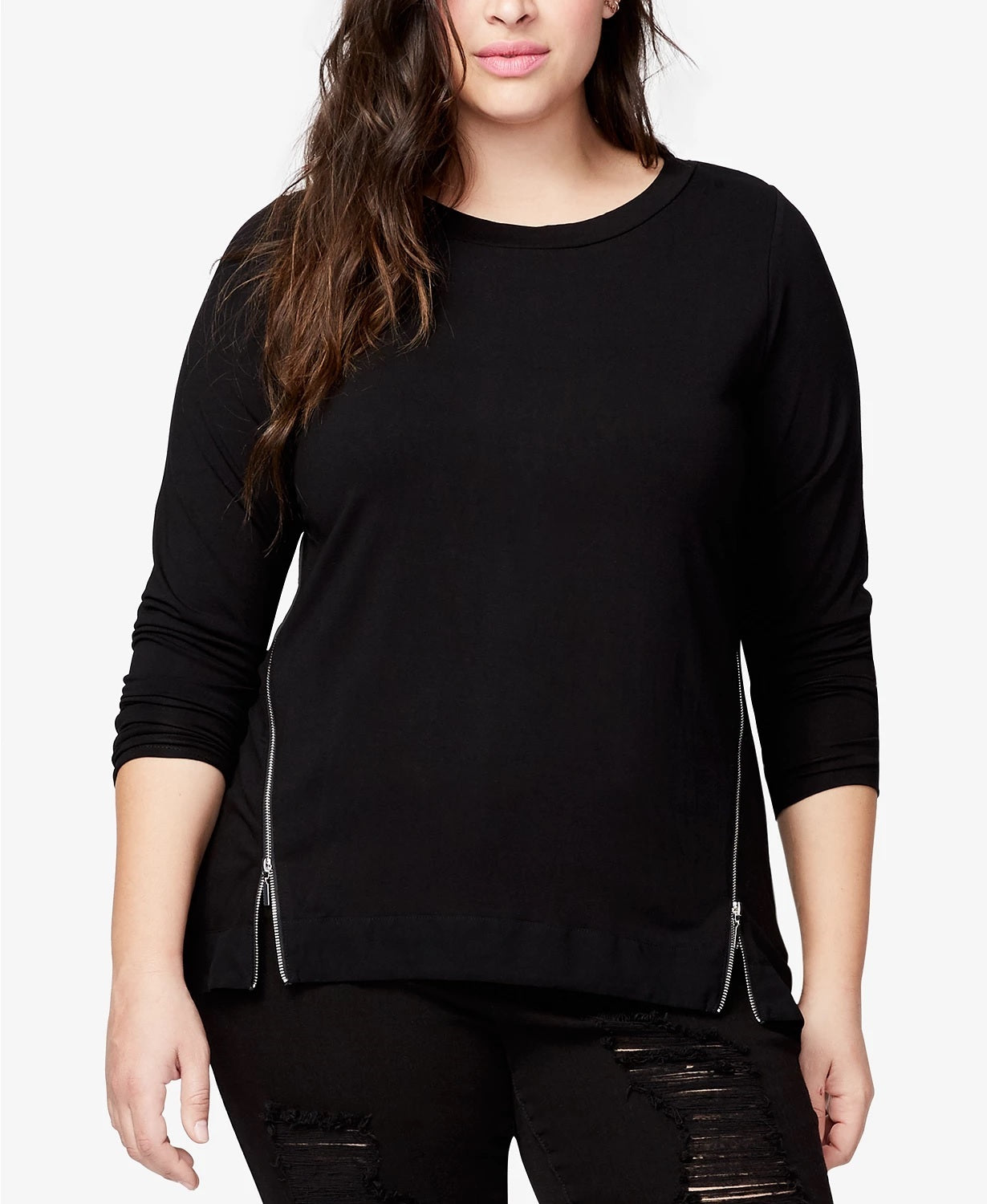 Blusa feminina Rachel Roy Trendy Plus com zíper lateral, preta, tamanho 3X