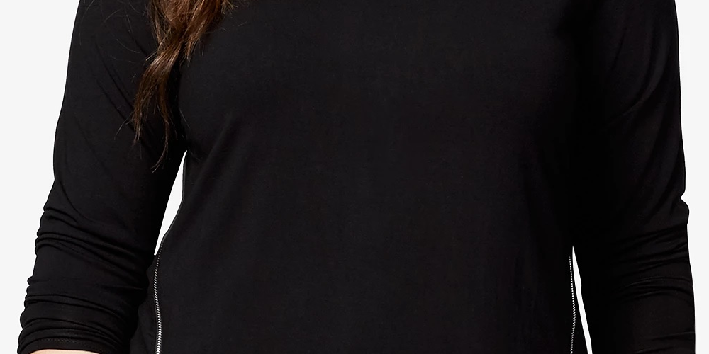 Blusa feminina Rachel Roy Trendy Plus com zíper lateral, preta, tamanho 3X
