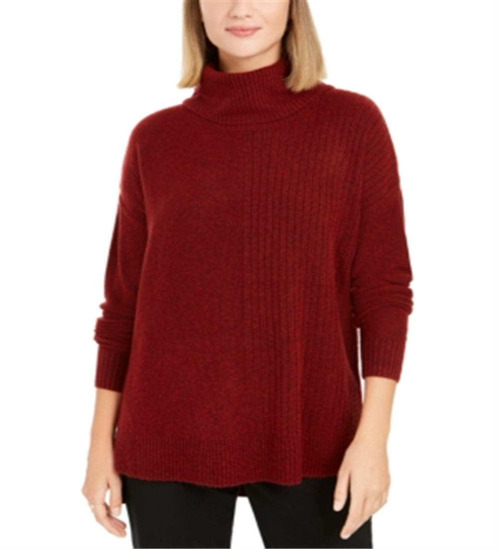 Suéter feminino canelado gola alta estilo &amp; co vermelho tamanho pequeno m