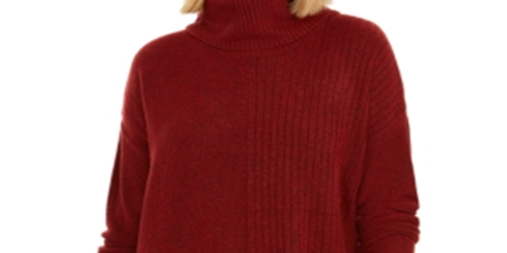 Suéter feminino canelado gola alta estilo &amp; co vermelho tamanho pequeno m