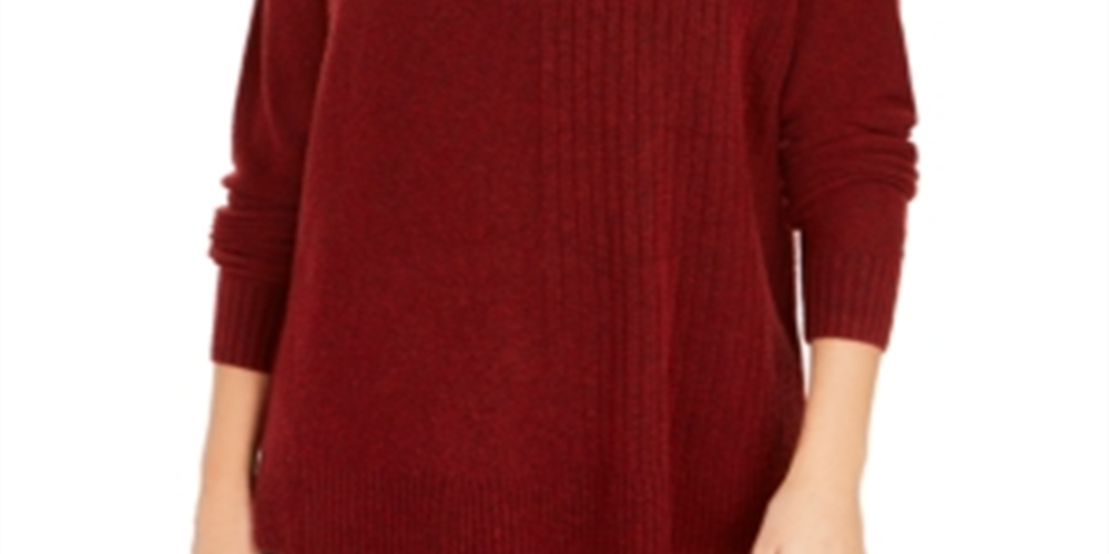 Suéter feminino canelado gola alta estilo &amp; co vermelho tamanho pequeno m