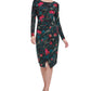 Vestido tubinho midi com decote canoa e manga comprida floral Tommy Hilfiger feminino, preto, tamanho 4