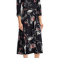 Vestido longo com cinto floral e manga comprida, gola alta, preto, tamanho 4, da Ralph Lauren