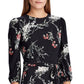 Vestido longo com cinto floral e manga comprida, gola alta, preto, tamanho 4, da Ralph Lauren