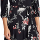Vestido longo com cinto floral e manga comprida, gola alta, preto, tamanho 4, da Ralph Lauren