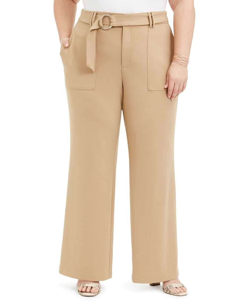 Calça feminina plus size com bolso utilitário e perna larga, marrom, tamanho 26, da INC International Concepts
