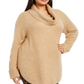 Suéter feminino estilo &amp; co plus size com acabamento em malha waffle e gola alta, marrom, tamanho -0X