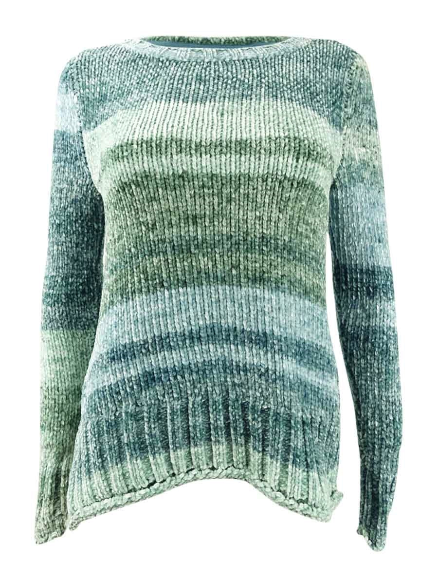 Suéter Feminino em Chenille com Tintura Espacial, Verde, Tamanho Pequeno, Extra Grande, Estilo &amp; Co