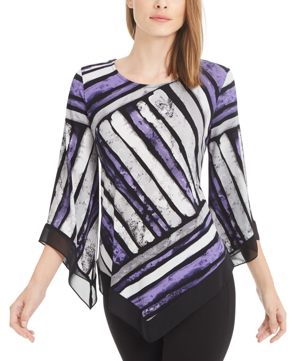 Blusa feminina Alfani Petite com estampa e bainha pontuda, roxa, tamanho P