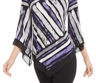Blusa feminina Alfani Petite com estampa e bainha pontuda, roxa, tamanho P