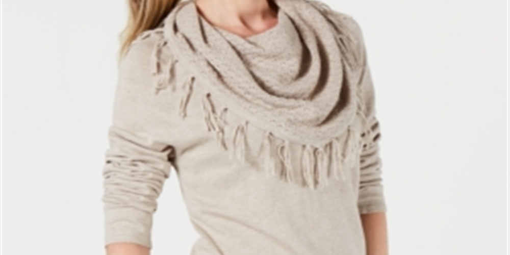 Suéter feminino com franjas e gola alta, bege, tamanho pequeno P, da Style &amp; Co