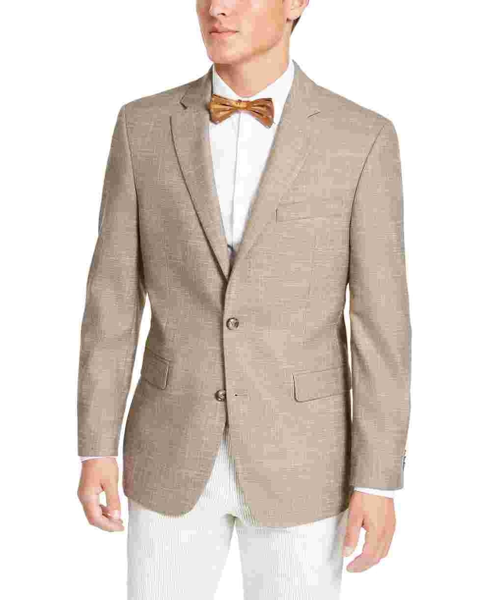 Blazer masculino Tommy Hilfiger Trevor Woven Plaid de dois botões, bege, tamanho 44