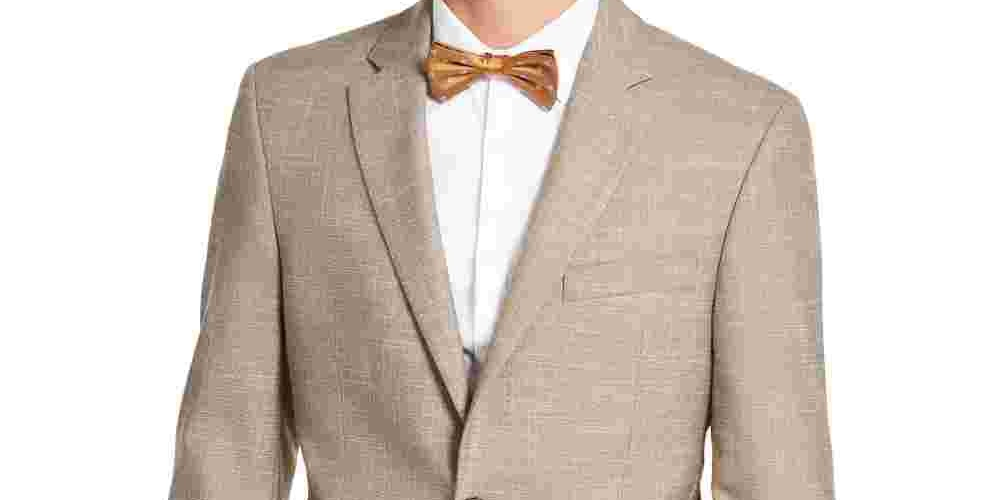 Blazer masculino Tommy Hilfiger Trevor Woven Plaid de dois botões, bege, tamanho 44