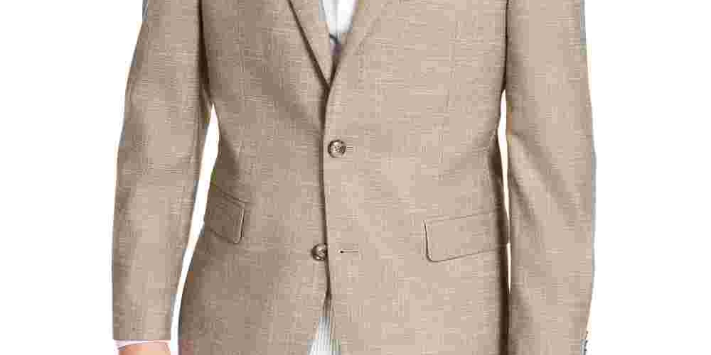 Blazer masculino Tommy Hilfiger Trevor Woven Plaid de dois botões, bege, tamanho 44