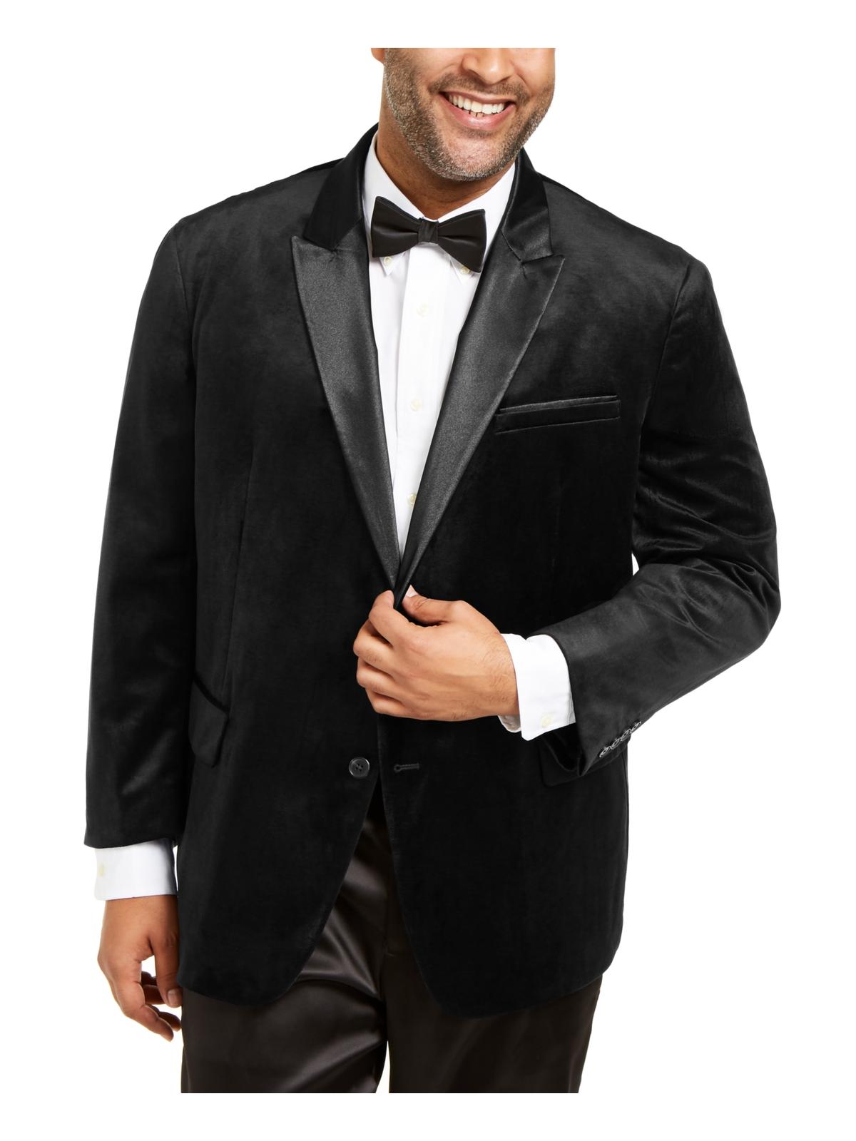 Blazer masculino grande e alto com acabamento em veludo e cetim, preto, tamanho 2XB, da INC International Concepts