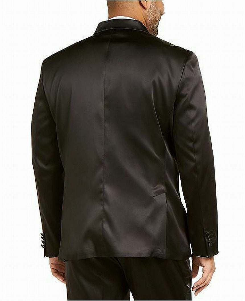 Blazer masculino grande e alto com acabamento em veludo e cetim, preto, tamanho 2XB, da INC International Concepts