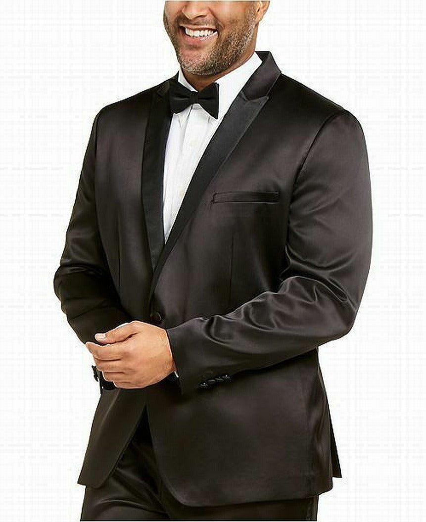Blazer masculino grande e alto com acabamento em veludo e cetim, preto, tamanho 2XB, da INC International Concepts