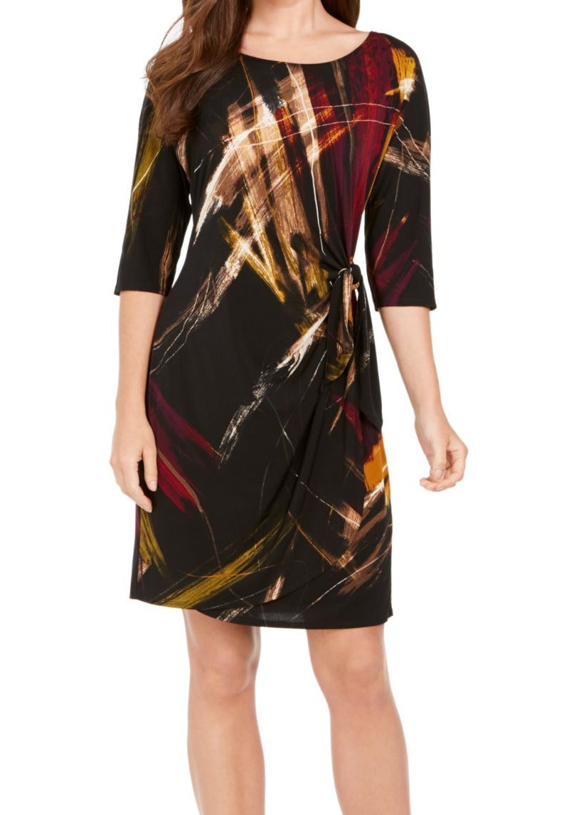 Vestido envelope falso estampado feminino Robbie Bee, preto, tamanho pequeno G