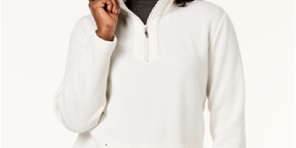Karen Scott Blusa feminina com zíper e decote, branca, tamanho pequeno GG