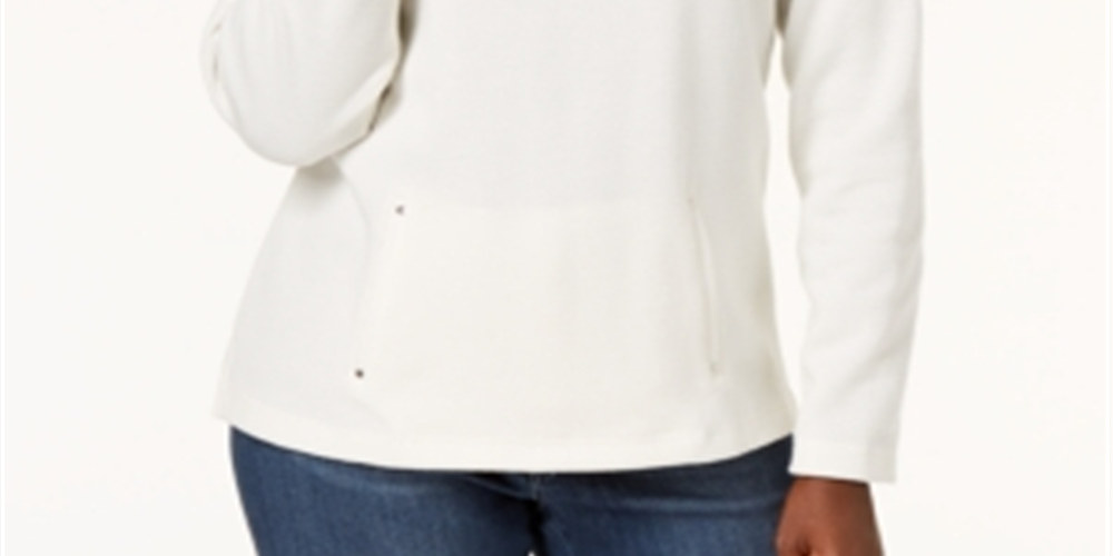 Karen Scott Blusa feminina com zíper e decote, branca, tamanho pequeno GG