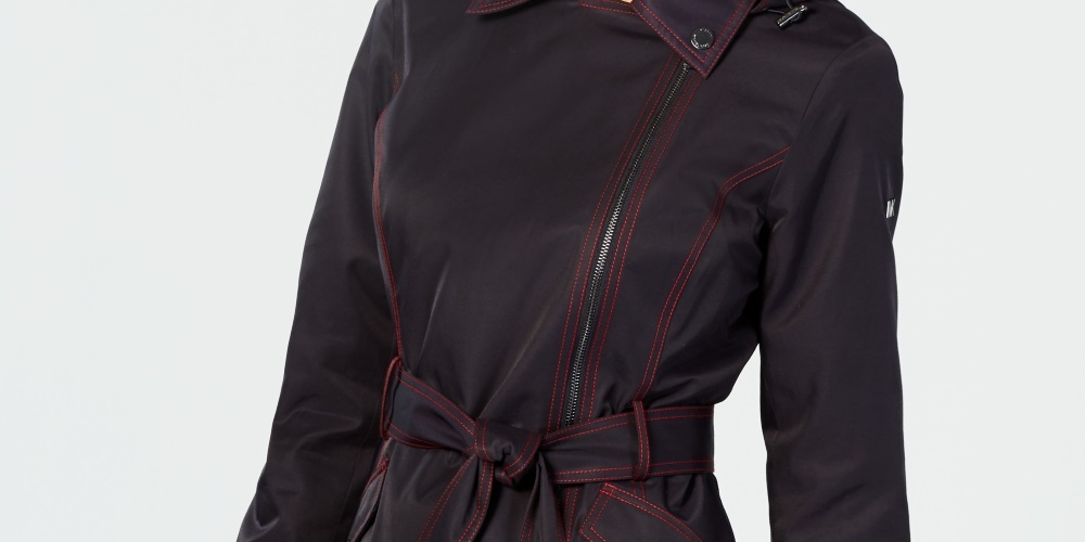 Capa de chuva feminina Michael Kors assimétrica com cinto, azul, tamanho extragrande