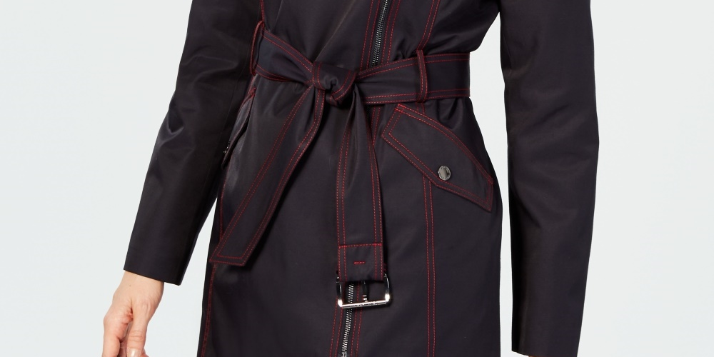 Capa de chuva feminina Michael Kors assimétrica com cinto, azul, tamanho extragrande