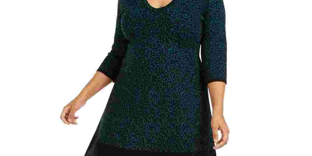 Vestido suéter feminino plus size com estampa animal da Taylor, verde, tamanho XXX-G