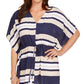 Charter Club feminino, poncho listrado com cintura amarrada, azul, tamanho extragrande